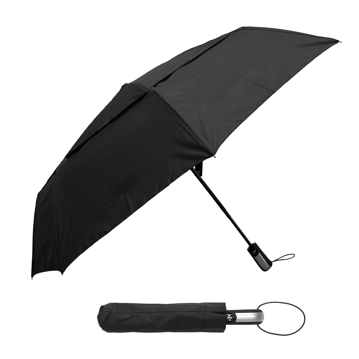 Dry Zone Windproof Three-Fold Small Umbrella - Heavy Duty Strong Umbrella, Fibreglass Frame, Magnetic Strap, Black Handle - Waterproof All Weather Protection
