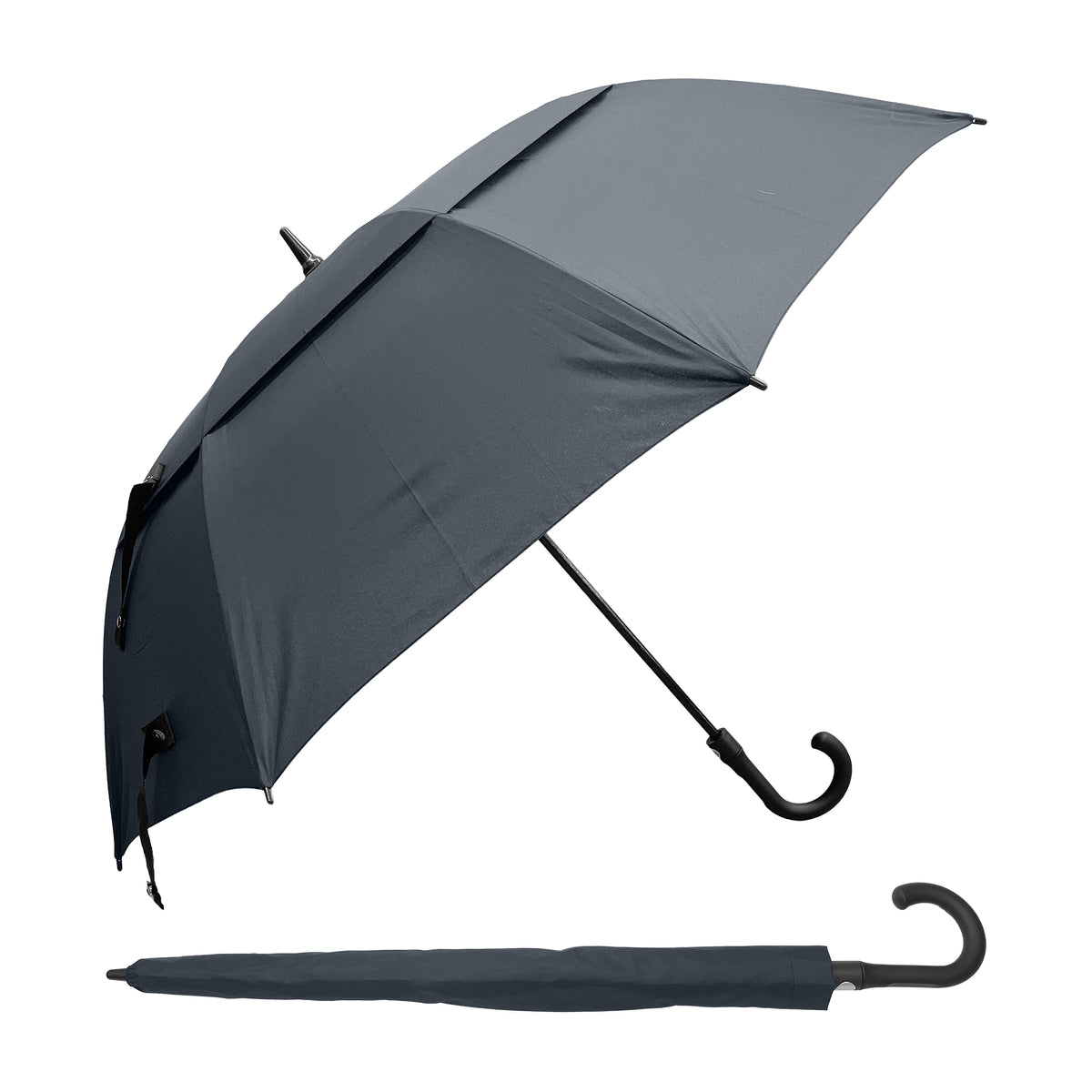 Dry Zone Windproof Golf Umbrella - Heavy Duty Large Umbrella, Fibreglass Frame, Double Vented Canopy, Magnetic Strap, Rubberised Handle - Waterproof All Weather Protection
