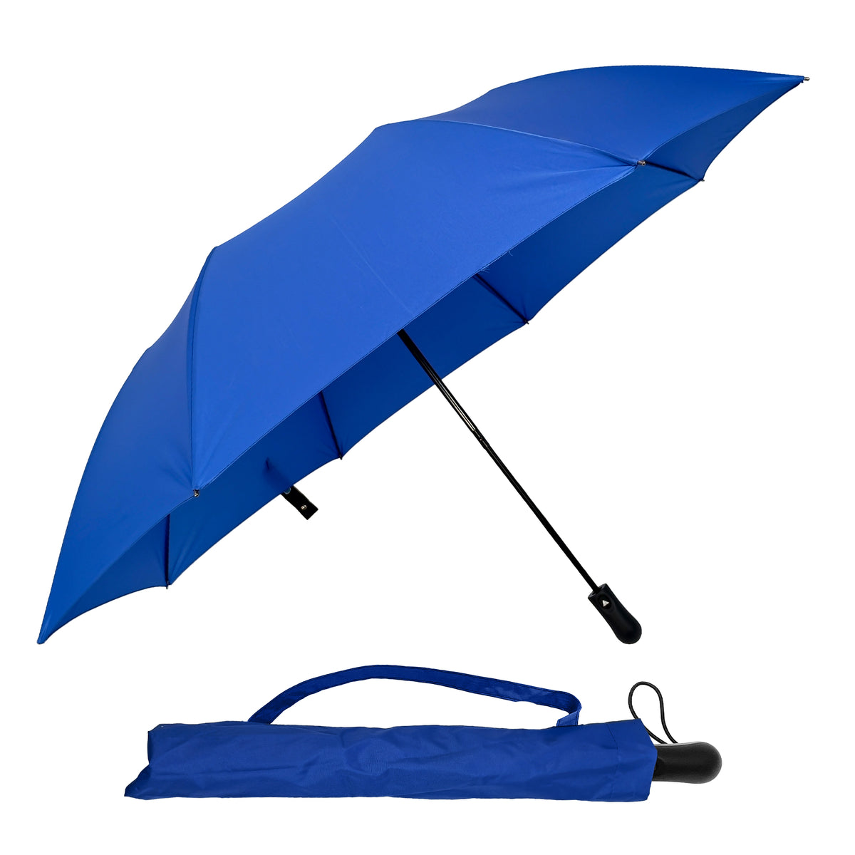 Dry Zone Windproof Two-Fold Small Umbrella - Heavy Duty Strong Umbrella, Fibreglass Frame, 25", Magnetic Strap, Black Handle - Waterproof All Weather Protection