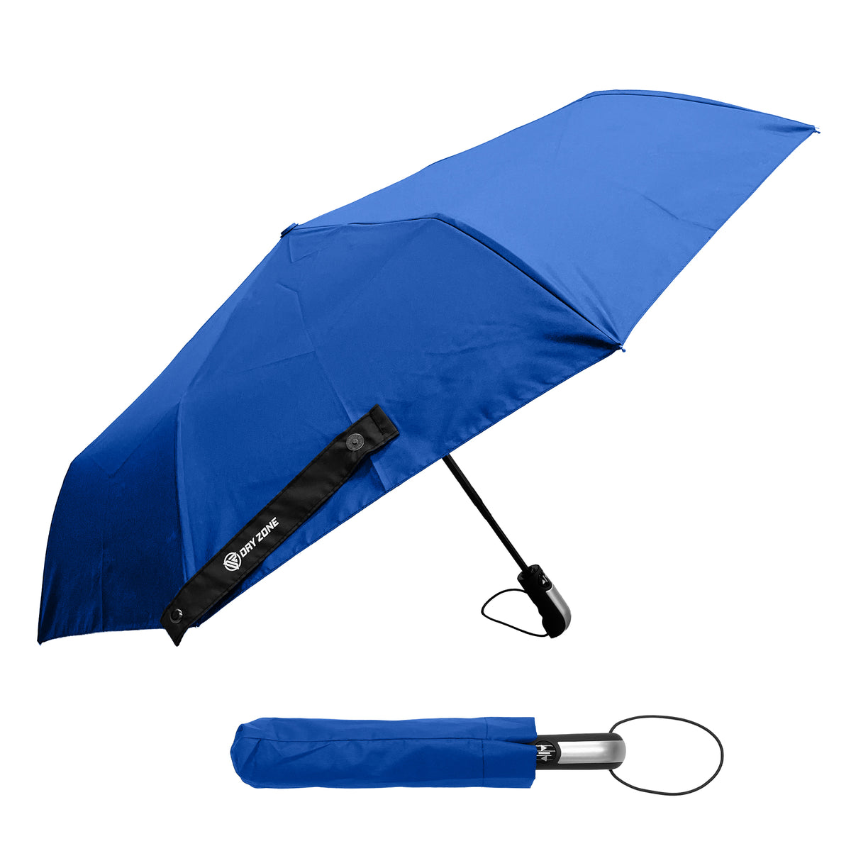 Dry Zone Windproof Three-Fold Small Umbrella - Heavy Duty Strong Umbrella, Fibreglass Frame, Magnetic Strap, Black Handle - Waterproof All Weather Protection