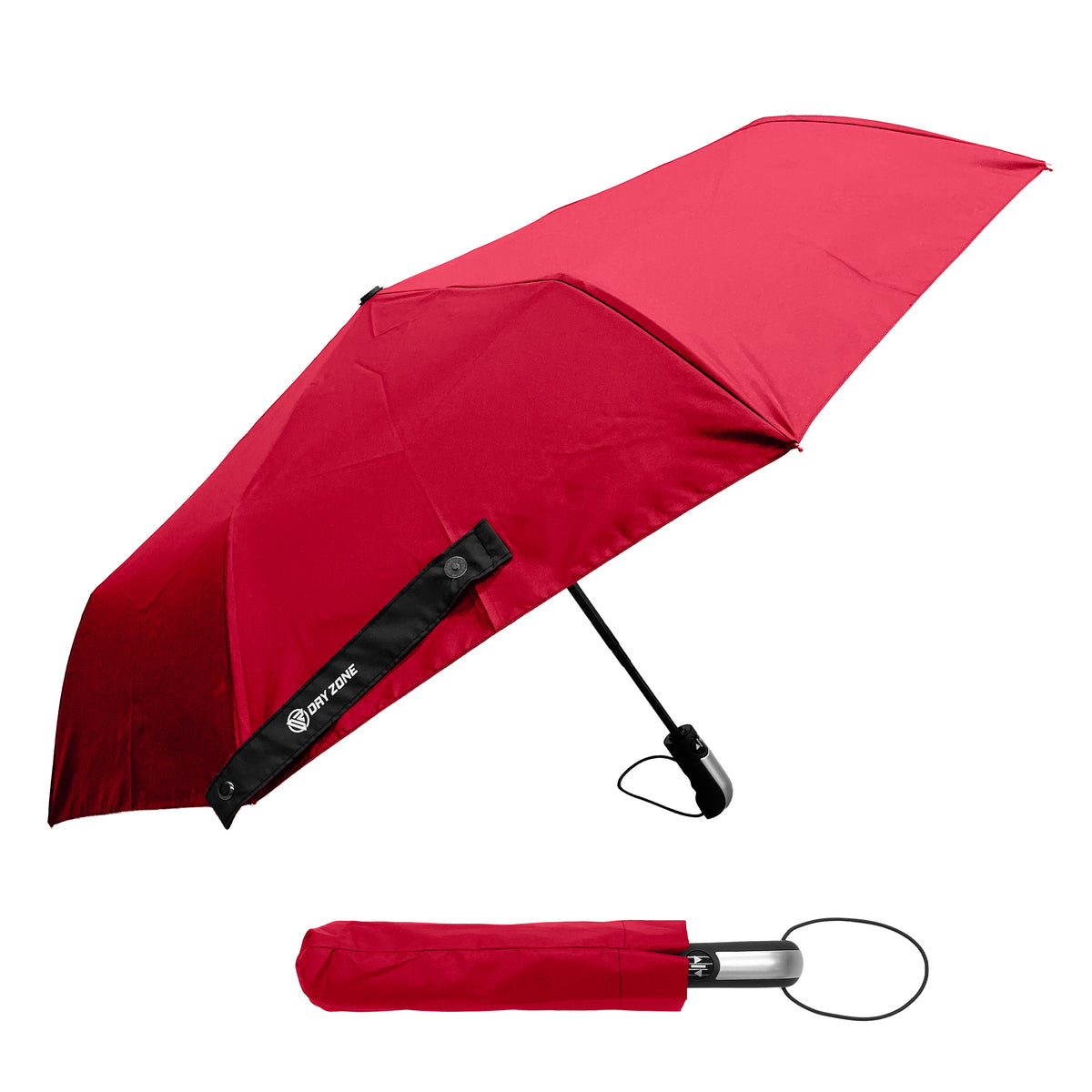 Dry Zone Windproof Three-Fold Small Umbrella - Heavy Duty Strong Umbrella, Fibreglass Frame, Magnetic Strap, Black Handle - Waterproof All Weather Protection
