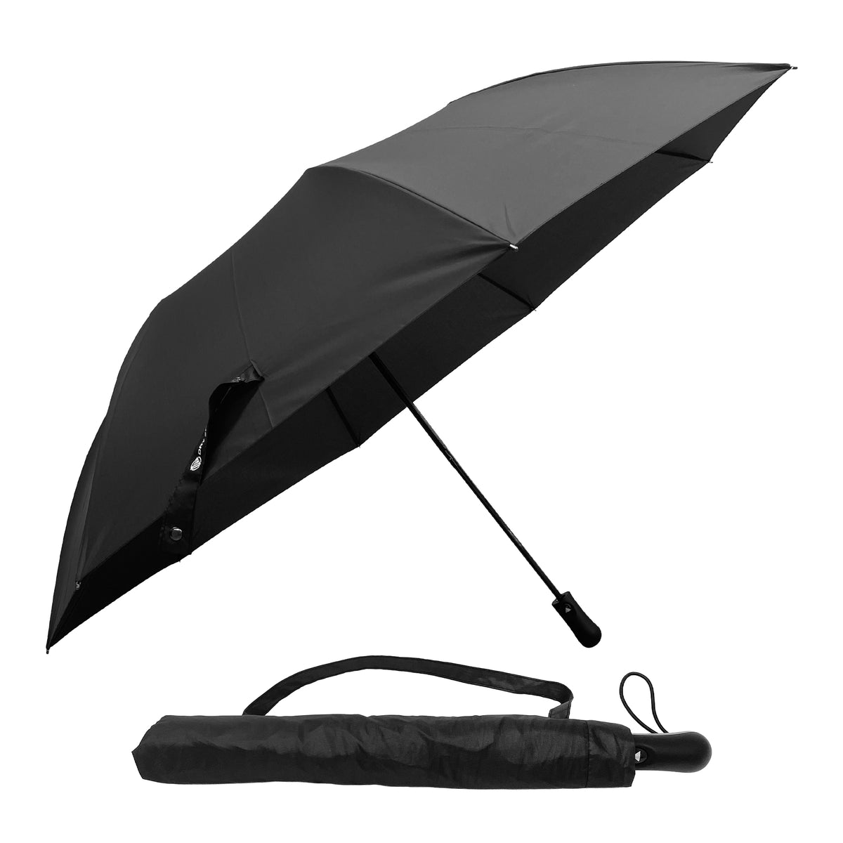 Dry Zone Windproof Two-Fold Small Umbrella - Heavy Duty Strong Umbrella, Fibreglass Frame, 25", Magnetic Strap, Black Handle - Waterproof All Weather Protection