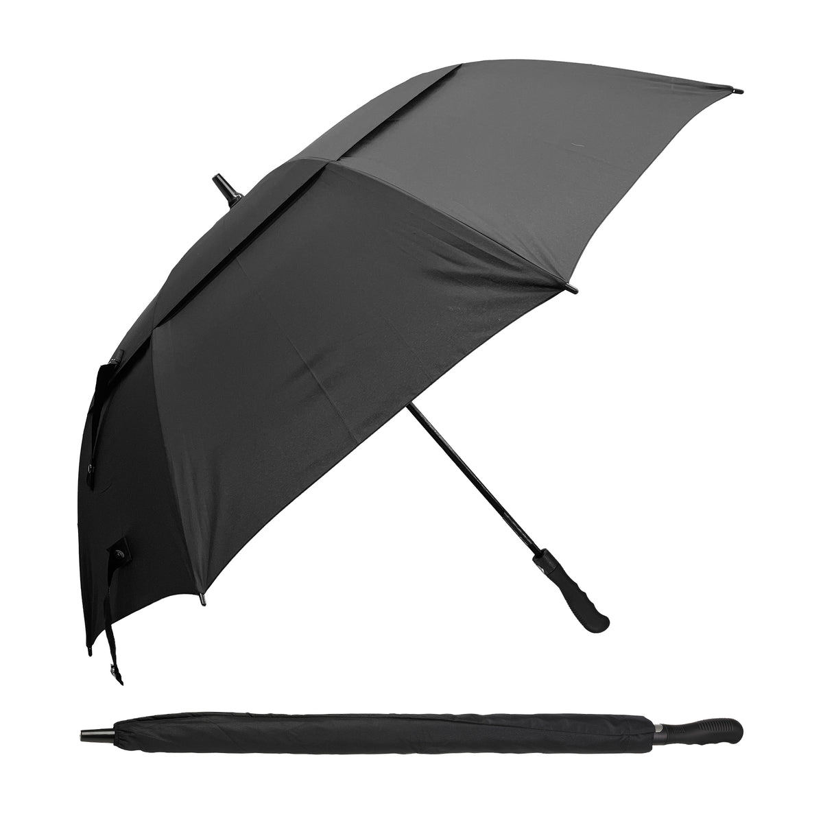 Dry Zone Windproof Golf Umbrella - Heavy Duty Large Umbrella, Fibreglass Frame, Double Vented Canopy, Magnetic Strap, Rubberised Handle - Waterproof All Weather Protection