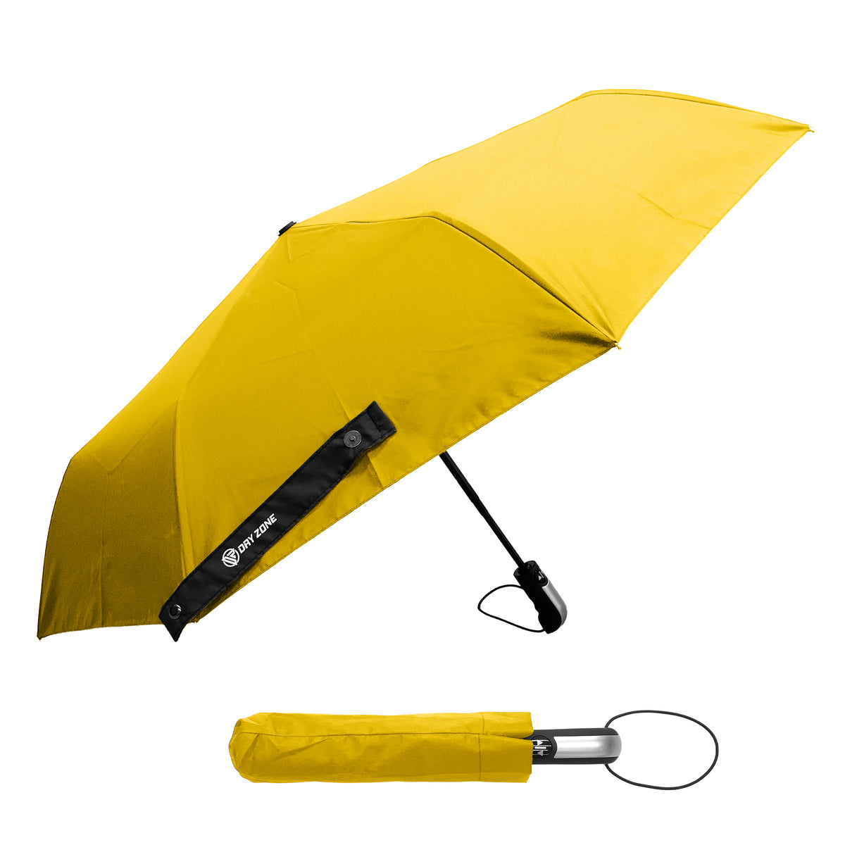 Dry Zone Windproof Three-Fold Small Umbrella - Heavy Duty Strong Umbrella, Fibreglass Frame, Magnetic Strap, Black Handle - Waterproof All Weather Protection