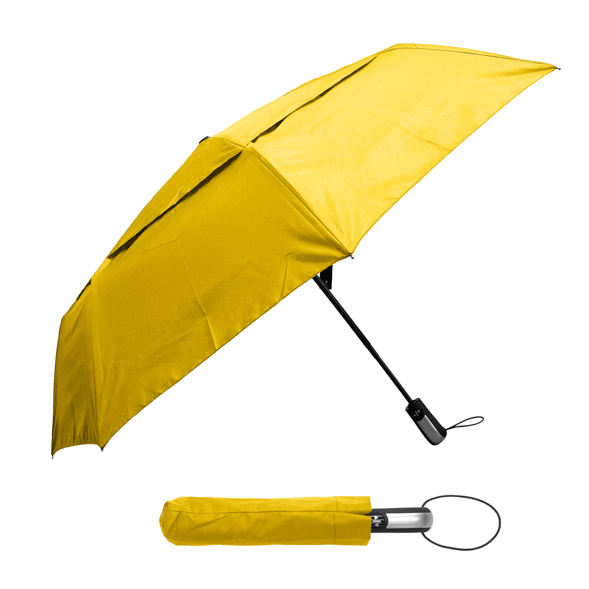 Dry Zone Windproof Three-Fold Small Umbrella - Heavy Duty Strong Umbrella, Fibreglass Frame, Magnetic Strap, Black Handle - Waterproof All Weather Protection