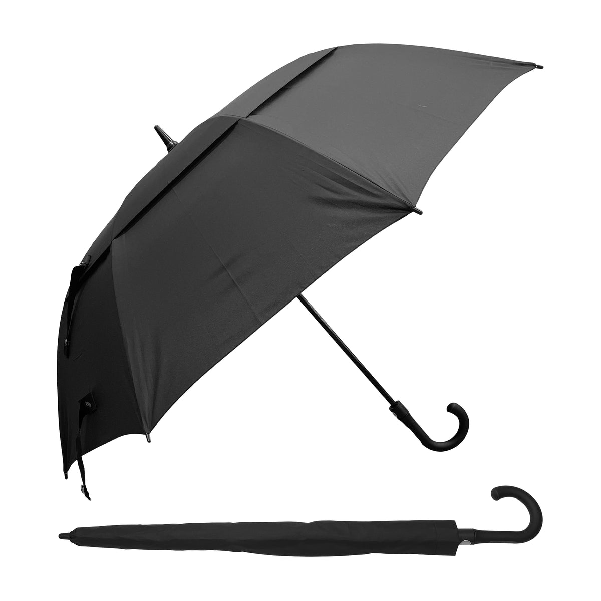Dry Zone Windproof Golf Umbrella - Heavy Duty Large Umbrella, Fibreglass Frame, Double Vented Canopy, Magnetic Strap, Rubberised Handle - Waterproof All Weather Protection