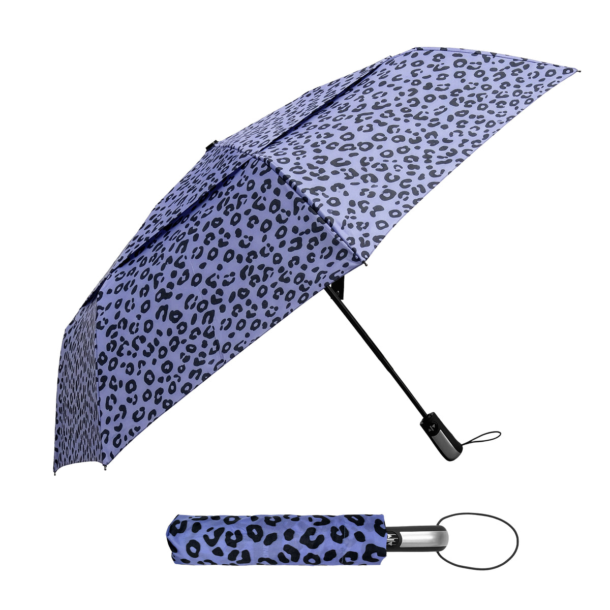 Dry Zone Windproof Three-Fold Small Umbrella - Heavy Duty Strong Umbrella, Fibreglass Frame, Magnetic Strap, Black Handle - Waterproof All Weather Protection
