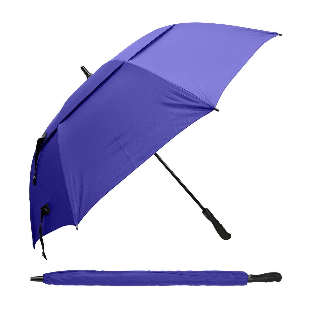 Dry Zone Windproof Golf Umbrella - Heavy Duty Large Umbrella, Fibreglass Frame, Double Vented Canopy, Magnetic Strap, Rubberised Handle - Waterproof All Weather Protection