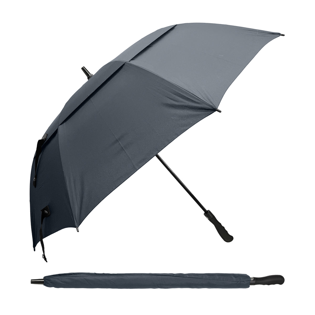 Dry Zone Windproof Golf Umbrella - Heavy Duty Large Umbrella, Fibreglass Frame, Double Vented Canopy, Magnetic Strap, Rubberised Handle - Waterproof All Weather Protection