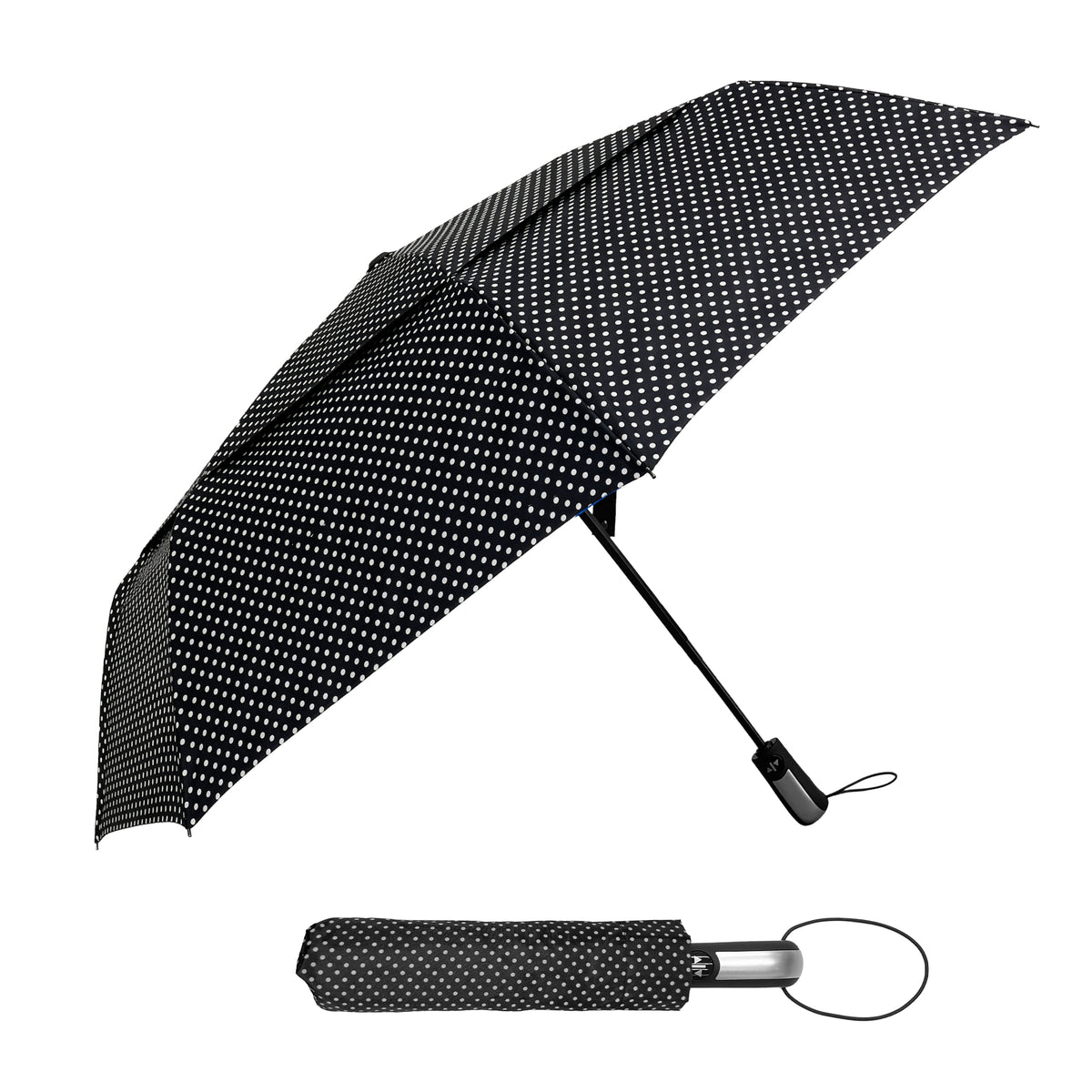 Dry Zone Windproof Three-Fold Small Umbrella - Heavy Duty Strong Umbrella, Fibreglass Frame, Magnetic Strap, Black Handle - Waterproof All Weather Protection