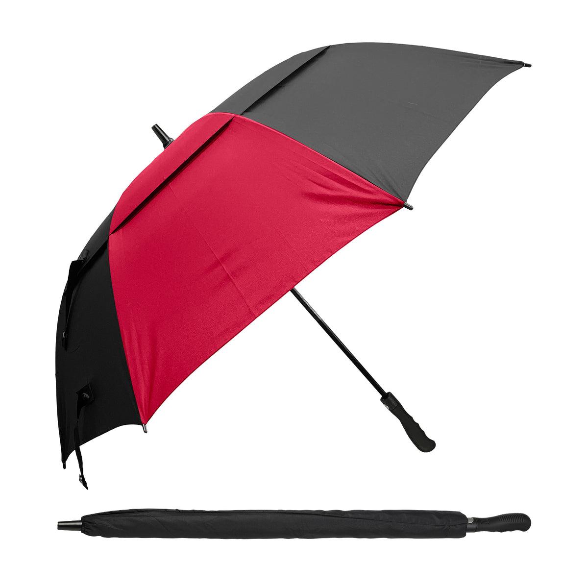 Dry Zone Windproof Golf Umbrella - Heavy Duty Large Umbrella, Fibreglass Frame, Double Vented Canopy, Magnetic Strap, Rubberised Handle - Waterproof All Weather Protection