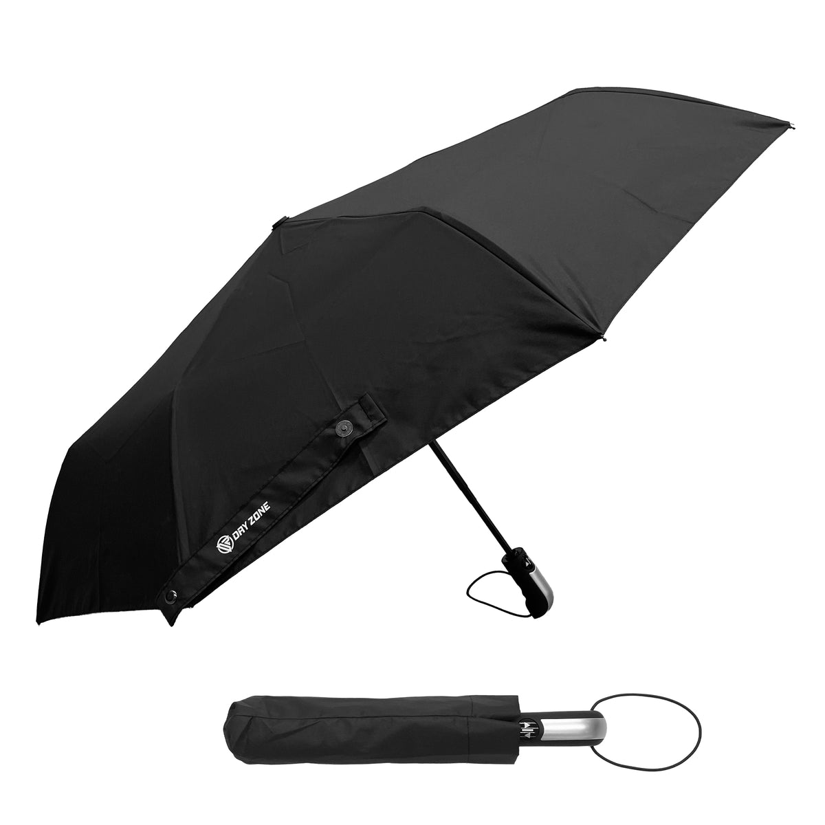 Dry Zone Windproof Three-Fold Small Umbrella - Heavy Duty Strong Umbrella, Fibreglass Frame, Magnetic Strap, Black Handle - Waterproof All Weather Protection